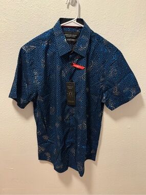 American Breed Men’s Blue Geometric Short-Sleeve Button Up Shirt